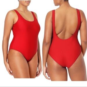 NWT One Piece Back Out RED Basic Round Neck Swimwear  Large 11…